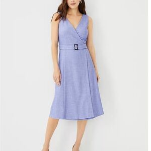 The Petite Belted Sleeveless Dress in Cross Weave